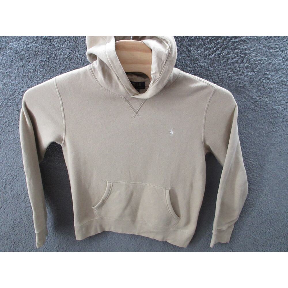 Polo Ralph Lauren Hoodie Youth Large Tan Pullover Sweatshirt Fleece Logo